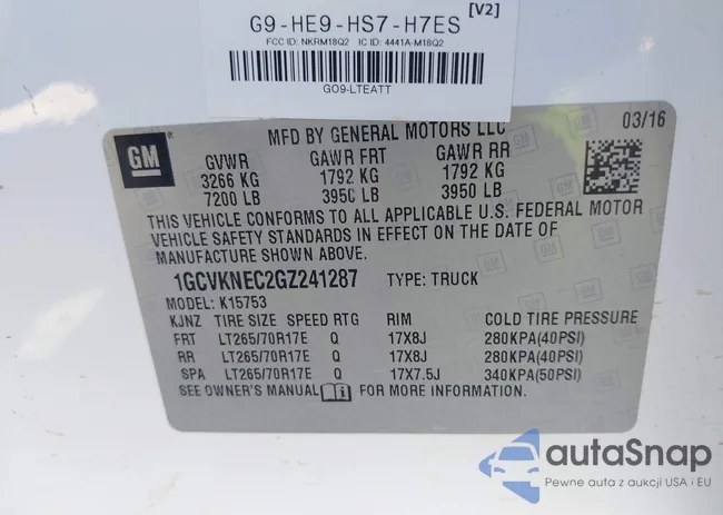 1GCVKNEC2GZ241287: 43090341