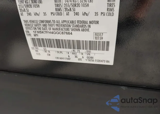 1FM5K7FH4GGC87684: 43090462