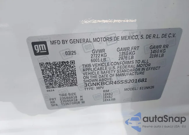 3GNKBCR45SS201681: 43090475