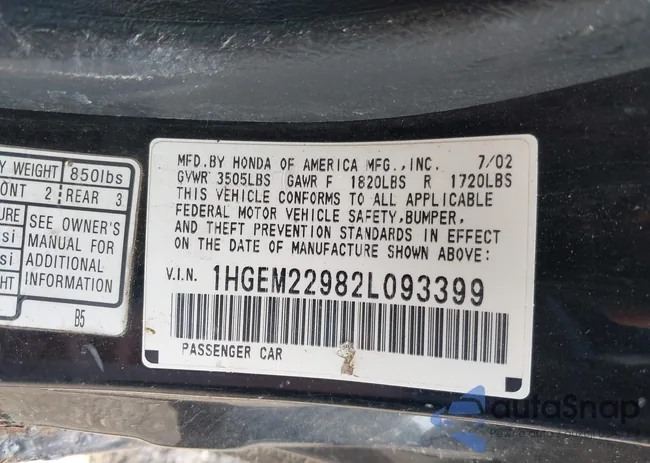 1HGEM22982L093399: 43090542
