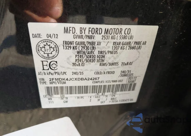 2FMDK4JCXDBA24267: 43089943