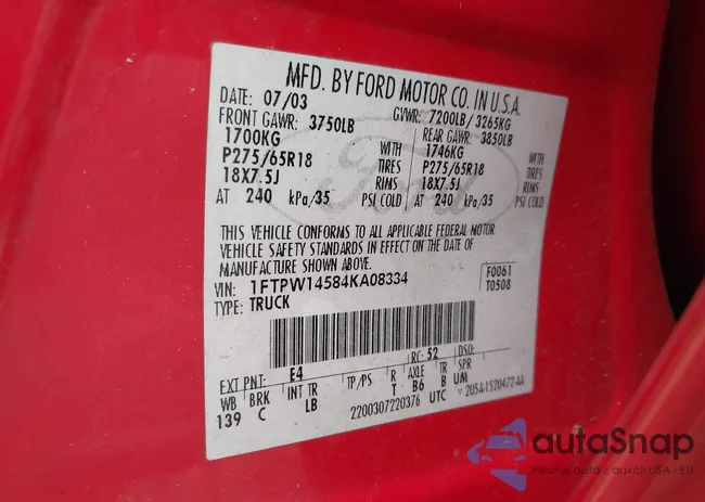 1FTPW14584KA08334: 43090003