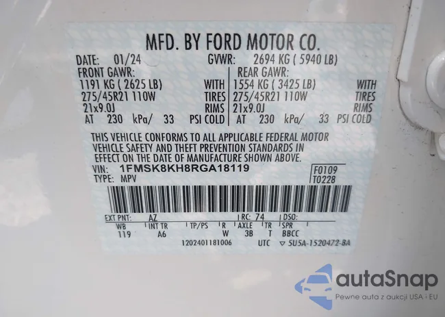 1FMSK8KH8RGA18119: 43090116