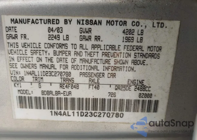 1N4AL11D23C270780: 43091230