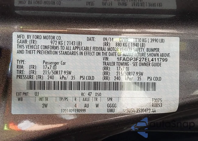 1FADP3F27EL411799: 43091336