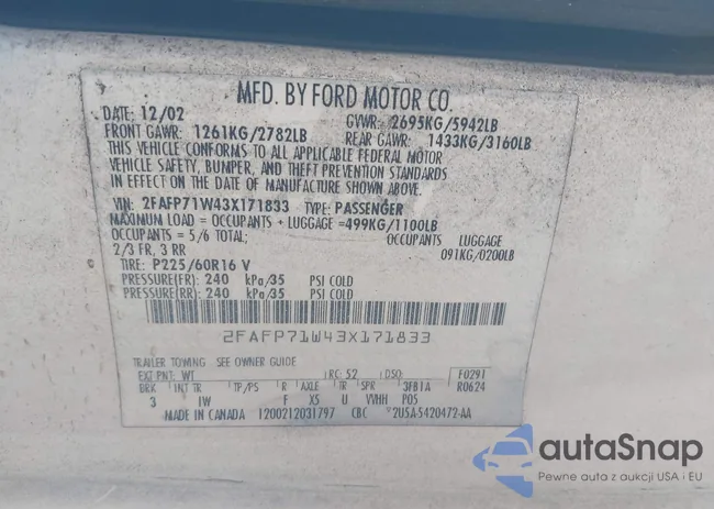 2FAFP71W43X171833: 43091353