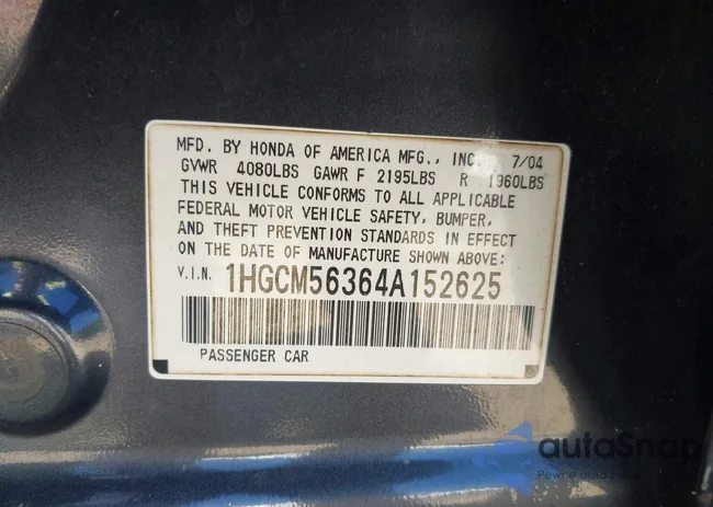 1HGCM56364A152625: 43091435