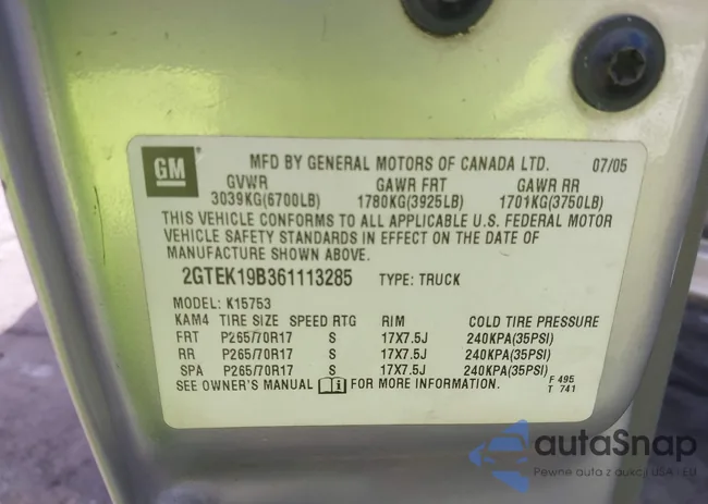 2GTEK19B361113285: 43091625