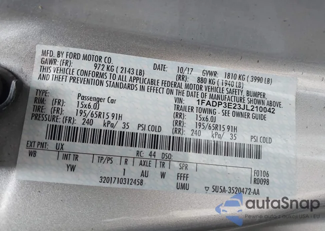 1FADP3E23JL210042: 43091633