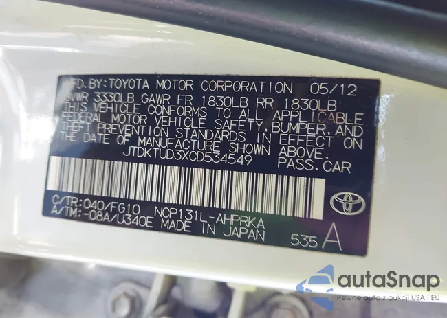 JTDKTUD3XCD534549: 43091638