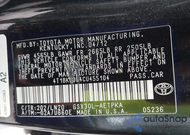 4T1BK3DB4CU455104: 43090897