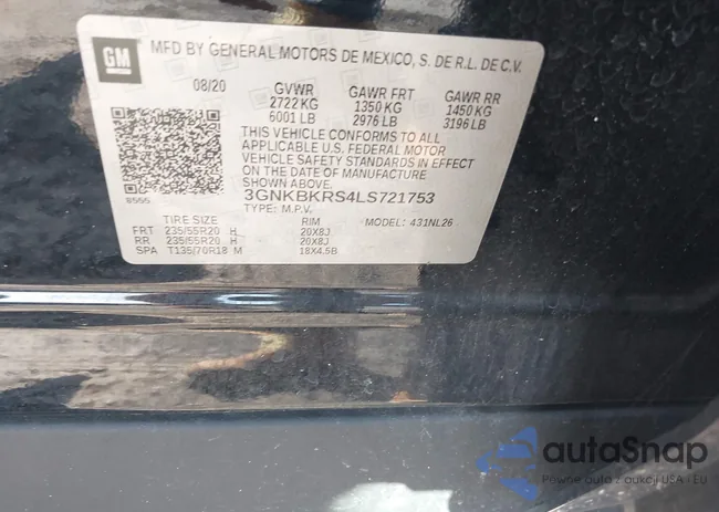 3GNKBKRS4LS721753: 43090927