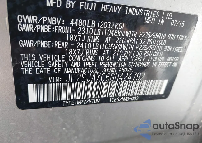 JF2SJAXC6GH424792: 43091095