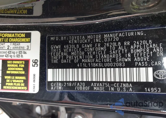 4T1L11BK6LU002083: 43092331