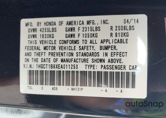 1HGCT1B8XEA011250: 43092438