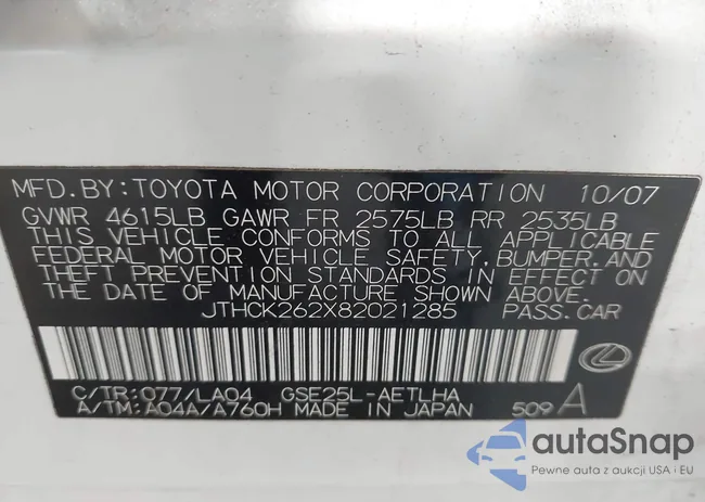 JTHCK262X82021285: 43092665