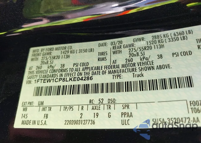 1FTEW1CP8LKE04286: 43092688