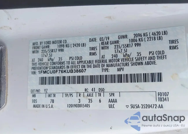 1FMCU0F76KUB38607: 43092723