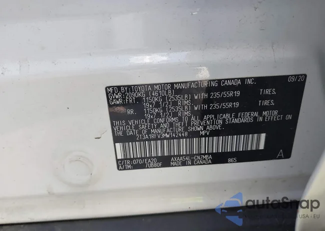 2T3A1RFV3MW142448: 43091813