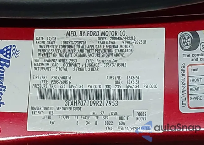 3FAHP07109R217953: 43091908