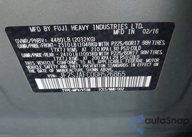 JF2SJAFC0GH526865: 43091955