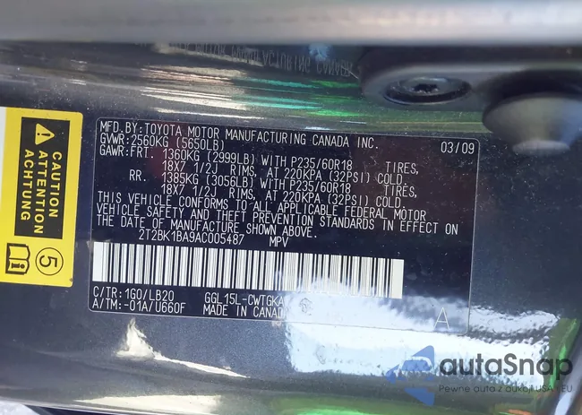 2T2BK1BA9AC005487: 43092001