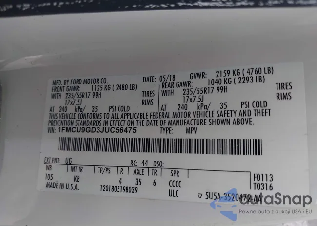 1FMCU9GD3JUC56475: 43093329