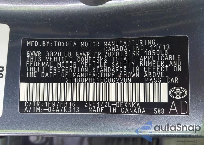 2T1BURHE6EC062209: 43093465