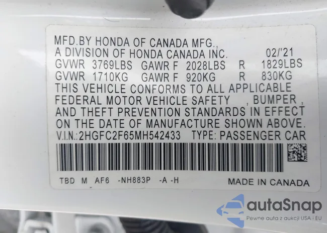 2HGFC2F65MH542433: 43093568