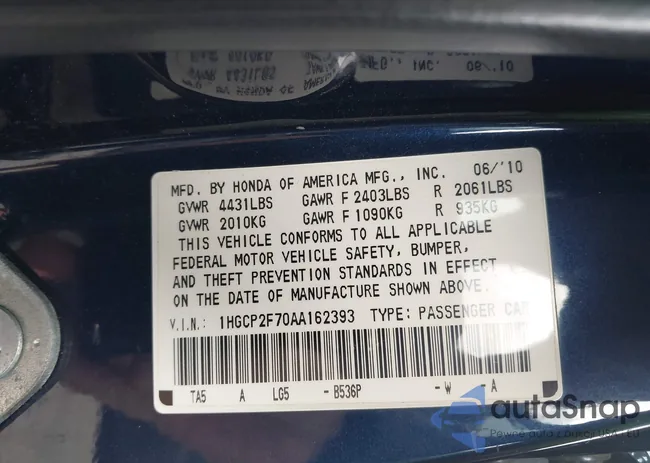 1HGCP2F70AA162393: 43093582