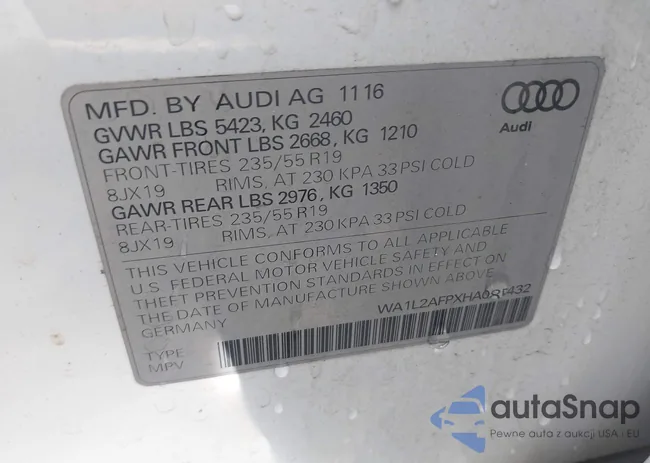 WA1L2AFPXHA085432: 43092765