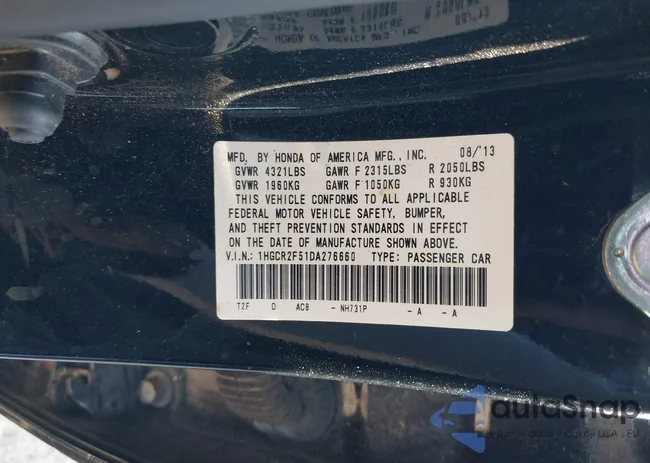 1HGCR2F51DA276660: 43092816