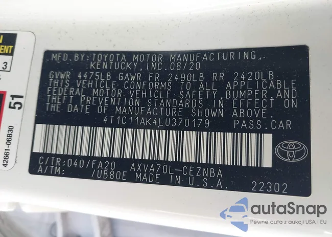 4T1C11AK4LU370179: 43094376