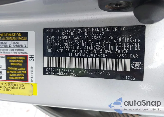 4T1BE46K29U414408: 43094465