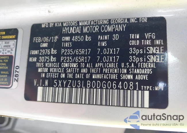 5XYZU3LB0DG064081: 43094707