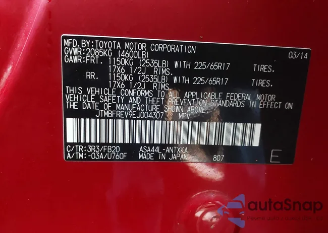 JTMBFREV9EJ004307: 43094715