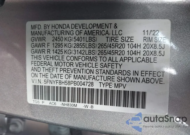 5FNYF8H58PB004728: 43093866