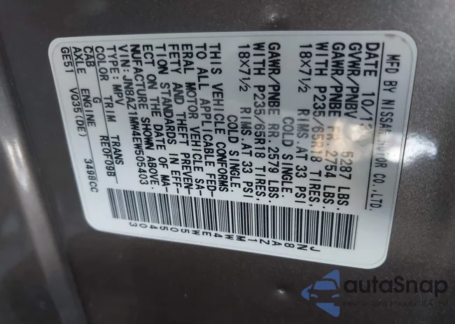 JN8AZ1MW4EW505403: 43095545