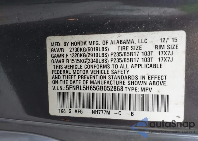 5FNRL5H65GB052868: 43095614