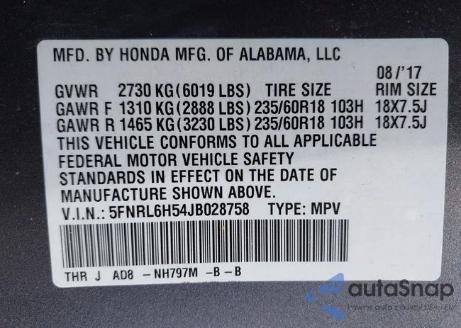 5FNRL6H54JB028758: 43095014