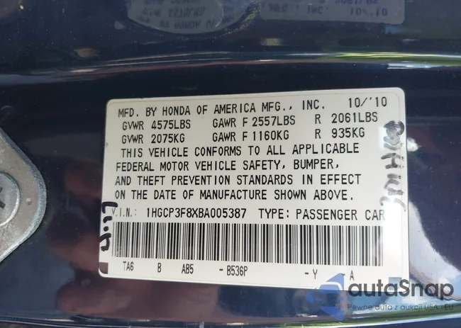 1HGCP3F8XBA005387: 43095024