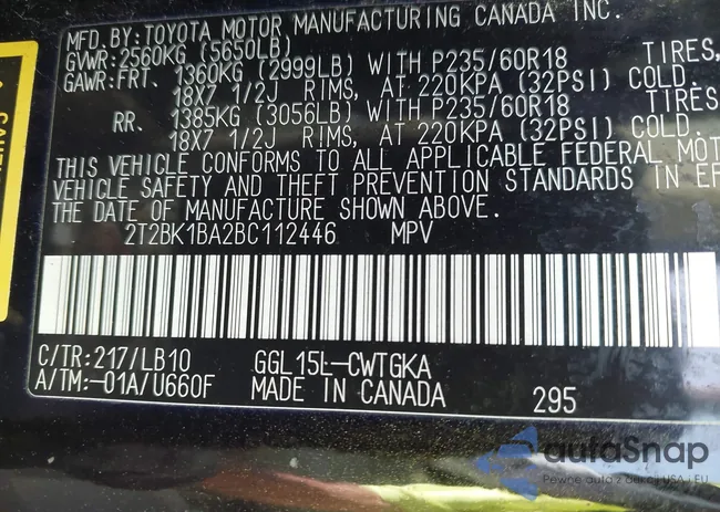 2T2BK1BA2BC112446: 43096329