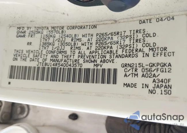 JTEBU14R540043570: 43096405