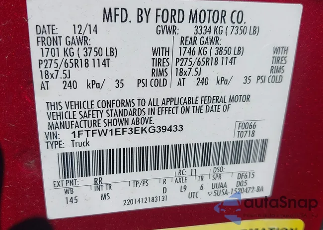 1FTFW1EF3EKG39433: 43096423