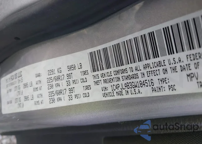 1C4PJLAB3GW184516: 43096544