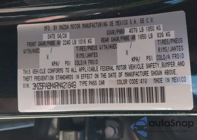 3MZBPABM4RM421849: 43096711