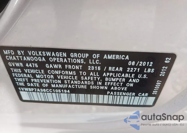 1VWBP7A36CC105194: 43095818