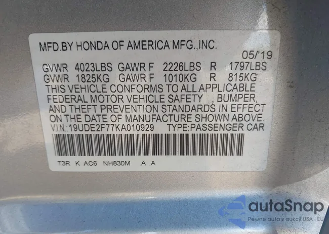 19UDE2F77KA010929: 43095912