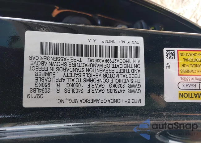 1HGCV2F99KA036462: 43095956