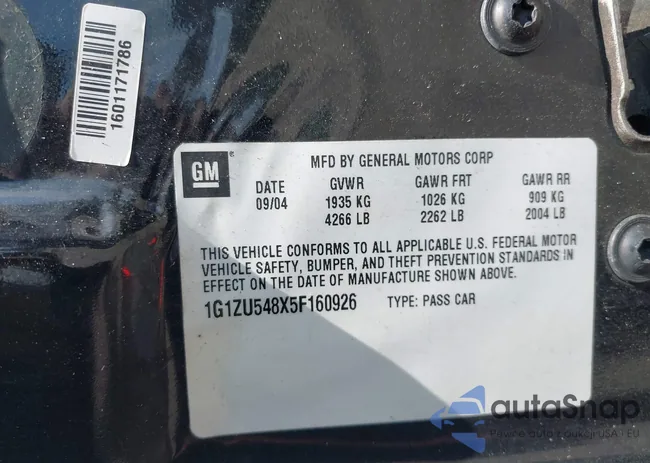 1G1ZU548X5F160926: 43096033